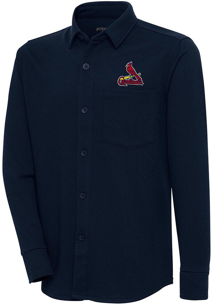 Antigua St Louis Cardinals Navy Blue Steamer Shacket Long Sleeve Dress Shirt, Navy Blue, 95% Polyester / 5% SPANDEX, Size S, Rally House