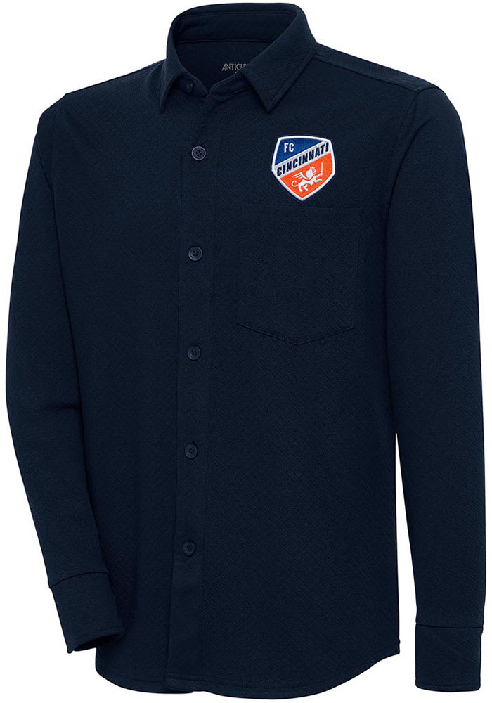 Antigua FC Cincinnati Mens Navy Blue Steamer Shacket Long Sleeve Dress Shirt