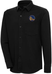 Antigua Golden State Warriors Mens Black Steamer Shacket Long Sleeve Dress Shirt