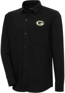 Antigua Green Bay Packers Mens Black Steamer Shacket Long Sleeve Dress Shirt