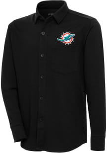 Antigua Miami Dolphins Mens Black Steamer Shacket Long Sleeve Dress Shirt