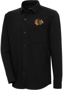 Antigua Chicago Blackhawks Mens Black Steamer Shacket Long Sleeve Dress Shirt