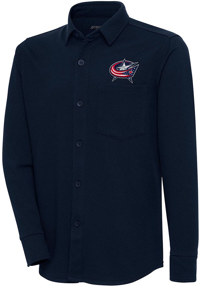 Antigua Columbus Blue Jackets Mens Navy Steamer Shacket Long Sleeve Dress Shirt