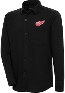 Antigua Detroit Red Wings Mens Black Steamer Shacket Long Sleeve Dress Shirt