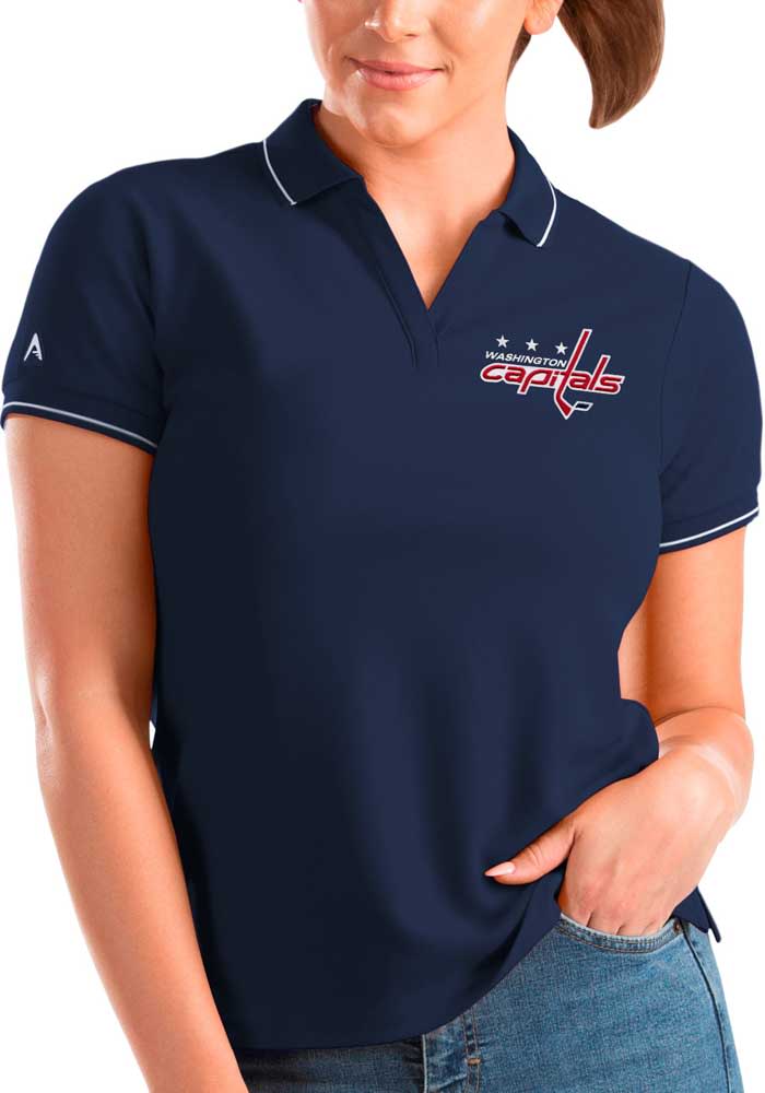 Antigua Washington Capitals Womens Navy Blue Affluent Polo Short Sleeve Polo Shirt