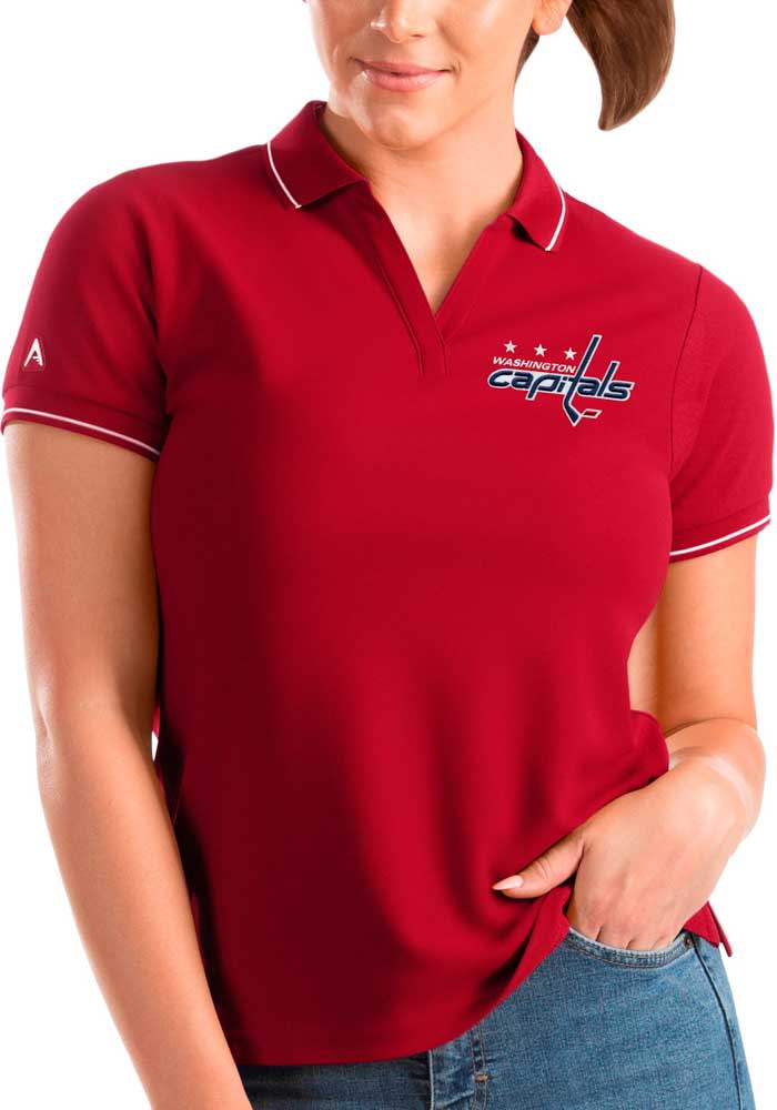 Antigua Washington Capitals Womens Red Affluent Polo Short Sleeve Polo Shirt