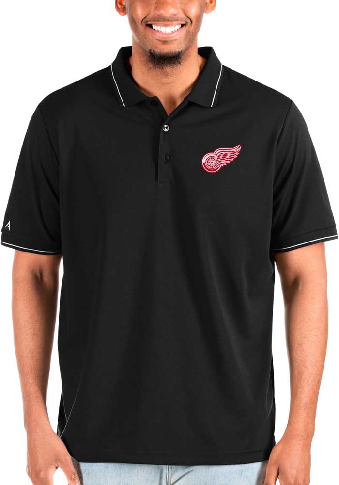 Antigua Detroit Red Wings Mens Black Affluent Polo Big and Tall Polos Shirt