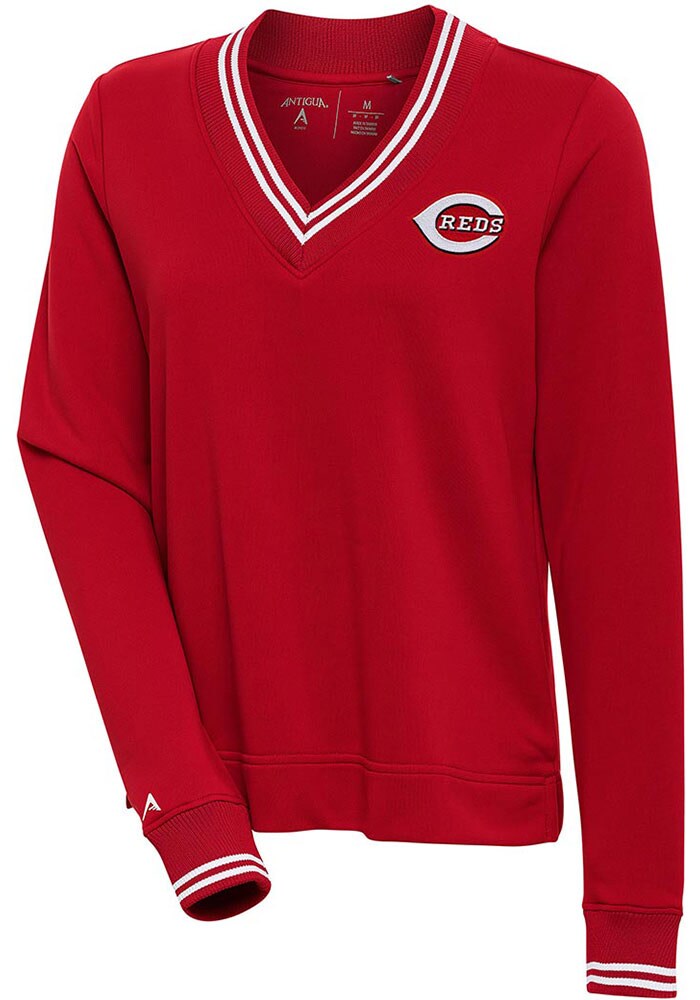 Antigua Cincinnati Reds Women's Red Parker V Neck Crew Sweatshirt, Red, 100% POLYESTER, Size XL, Rally House