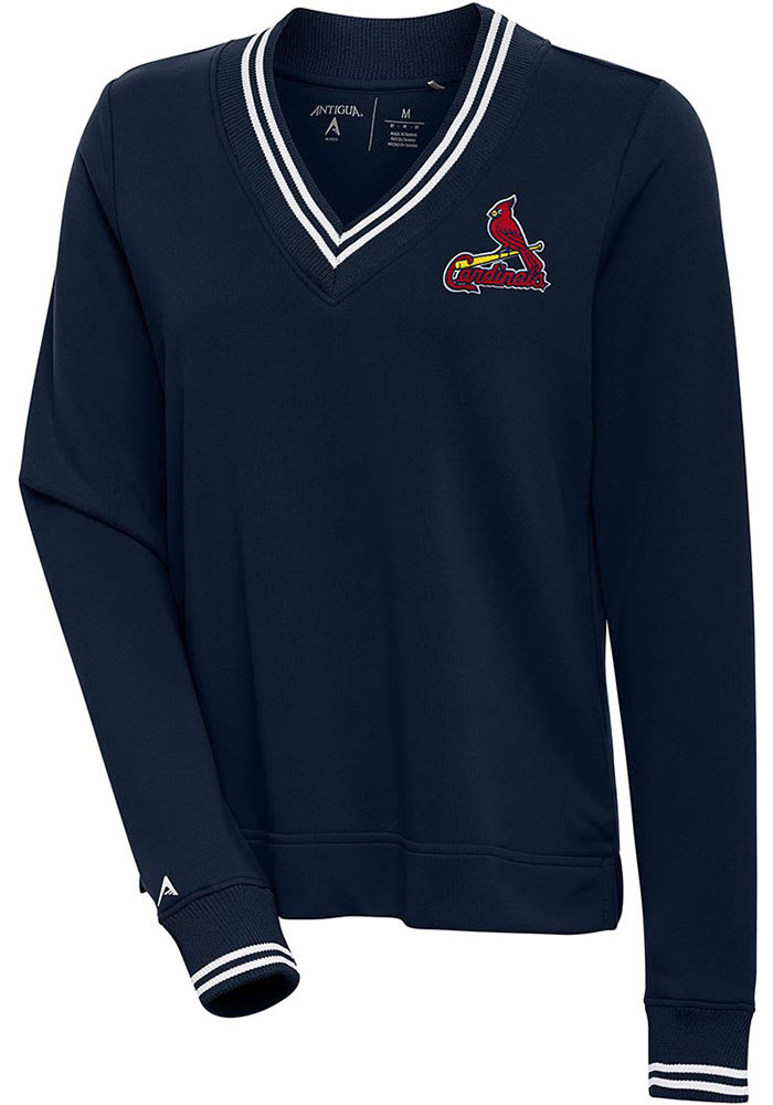 Antigua St Louis Cardinals Women's Navy Blue Parker V Neck Crew Sweatshirt, Navy Blue, 100% POLYESTER, Size S, Rally House