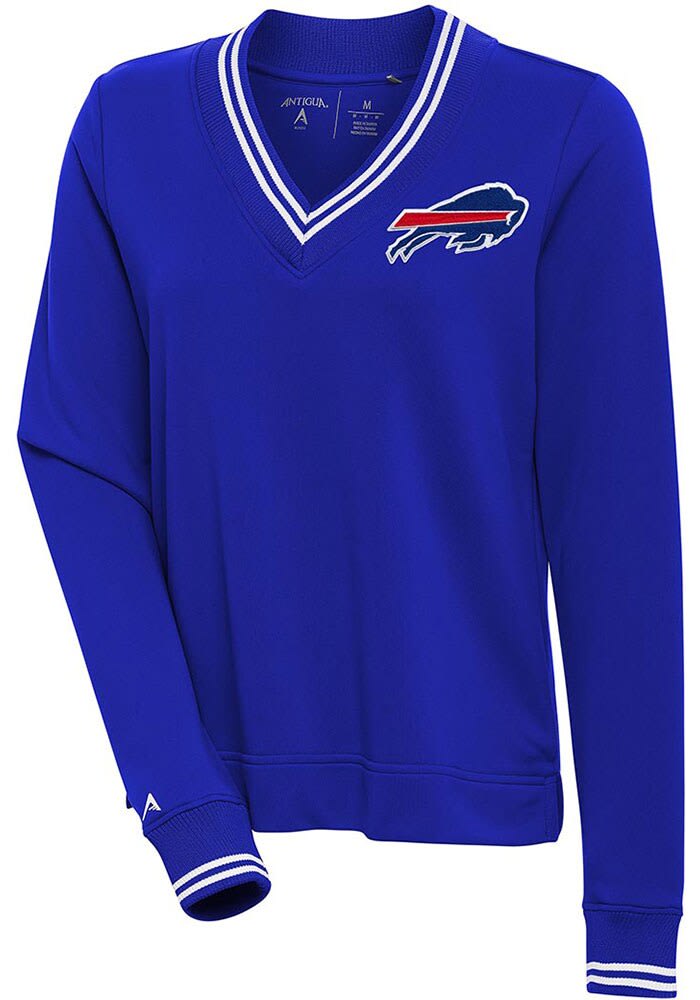 Antigua Buffalo Bills Women's Blue Parker V Neck Crew Sweatshirt, Blue, 100% POLYESTER, Size S, Rally House