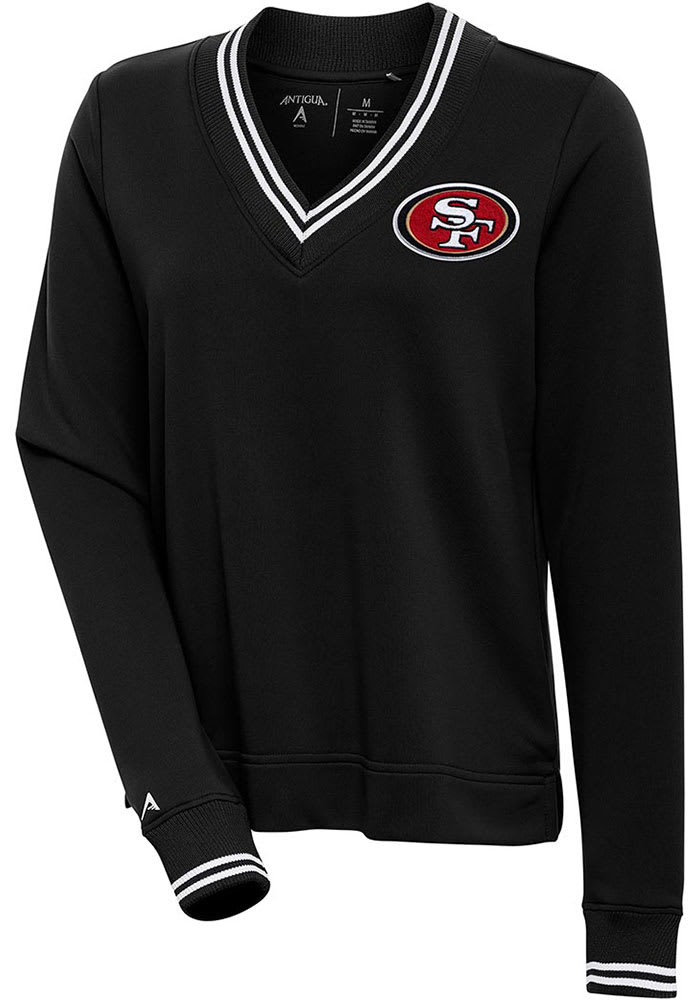 Antigua San Francisco 49ers Women's Grey Parker V Neck Crew Sweatshirt, Grey, 100% POLYESTER, Size S, Rally House