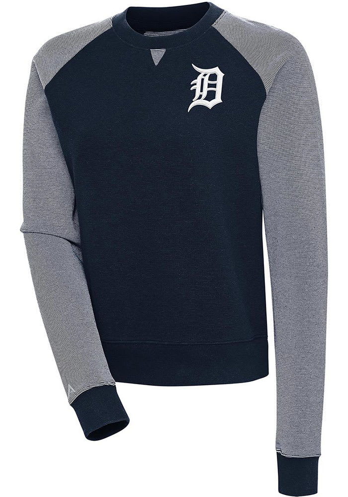 Antigua Detroit Tigers Navy Blue Flier Bunker Long Sleeve Crew Sweatshirt, Navy Blue, 86% Cotton / 11% Polyester / 3% SPANDEX, Size 3XL, Rally House