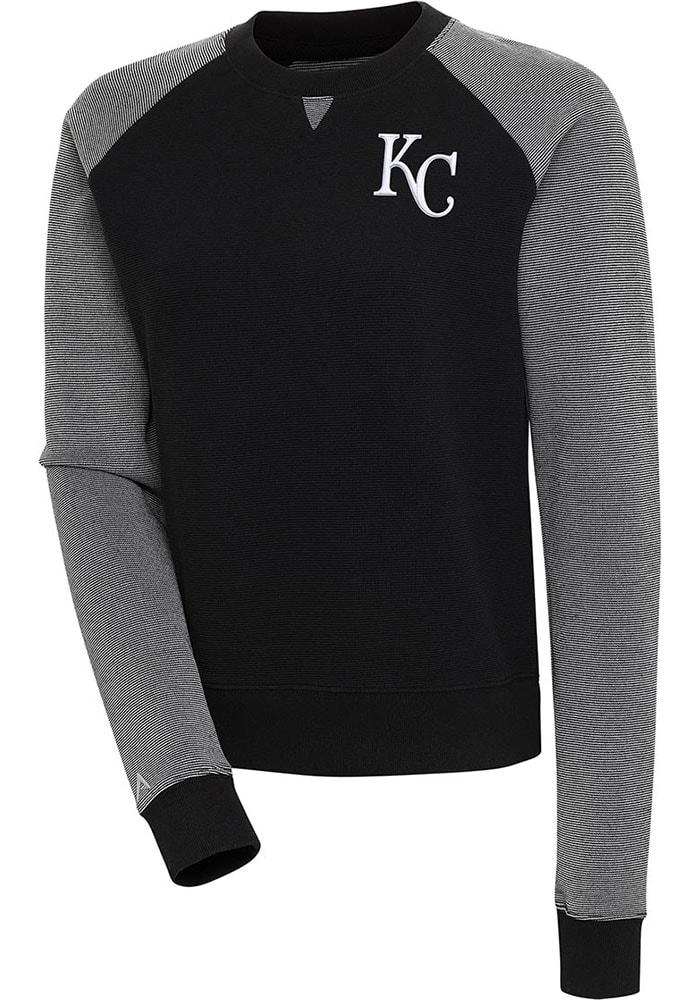 Antigua Kansas City Royals Black Flier Bunker Long Sleeve Crew Sweatshirt, Black, 86% Cotton / 11% Polyester / 3% SPANDEX, Size S, Rally House