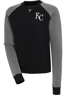 Antigua Kansas City Royals Womens Black Flier Bunker Crew Sweatshirt