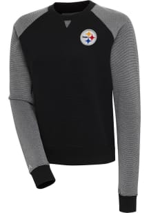 Antigua Pittsburgh Steelers Womens Black Flier Bunker Crew Sweatshirt