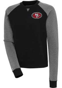 Antigua San Francisco 49ers Womens Black Flier Bunker Crew Sweatshirt