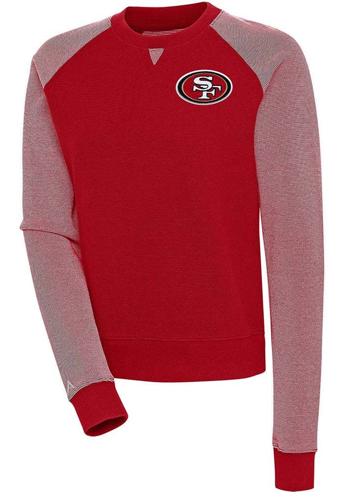 Antigua San Francisco 49ers Women's Red Flier Bunker Crew Sweatshirt, Red, 86% Cotton / 11% Polyester / 3% SPANDEX, Size XL, Rally House