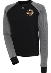 Antigua Boston Bruins Womens Black Flier Bunker Crew Sweatshirt