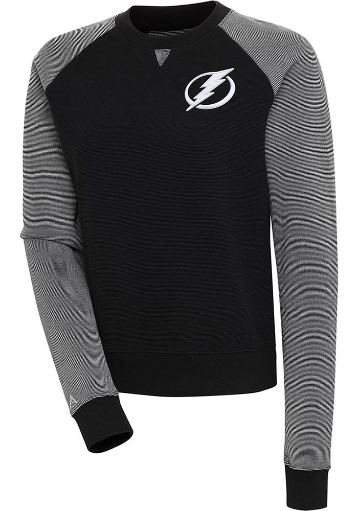 Antigua Tampa Bay Lightning Black Flier Bunker Long Sleeve Crew Sweatshirt, Black, 86% Cotton / 11% Polyester / 3% SPANDEX, Size XL, Rally House