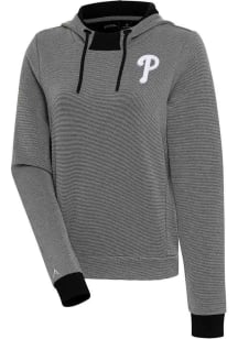 Antigua Philadelphia Phillies Womens Black Axe Bunker Hooded Sweatshirt