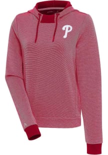 Antigua Philadelphia Phillies Womens Red Axe Bunker Hooded Sweatshirt