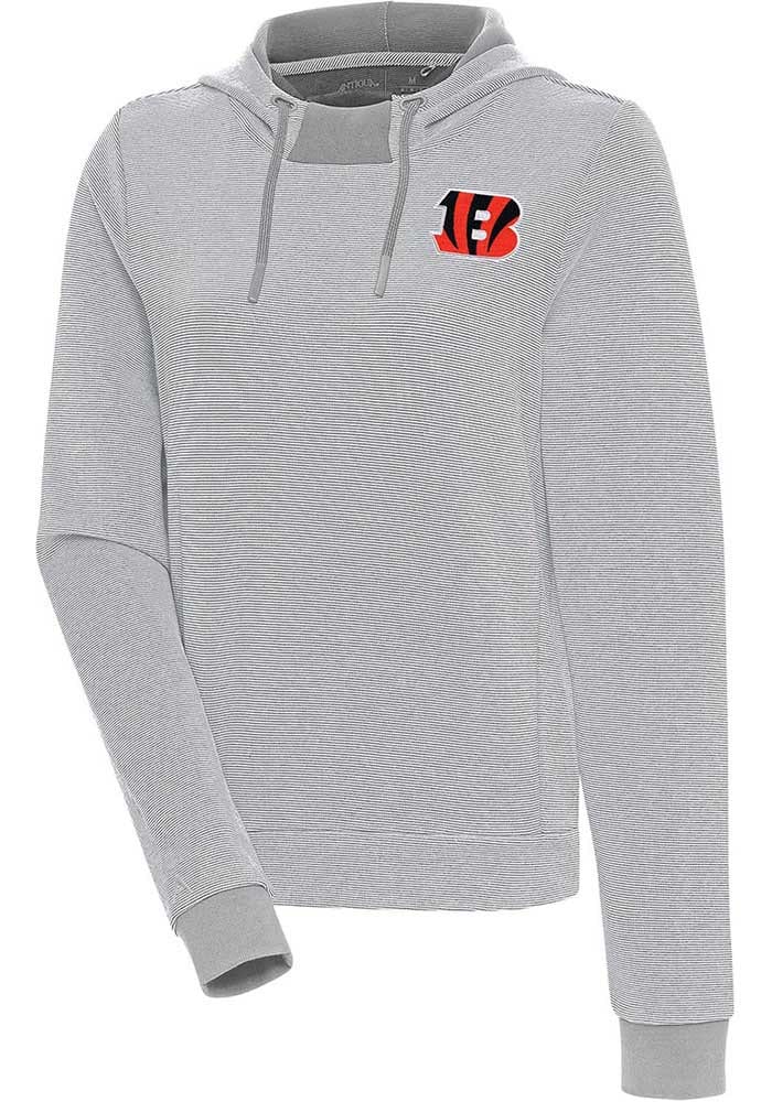 Antigua Cincinnati Bengals Women's Grey Axe Bunker Hooded Sweatshirt, Grey, 86% Cotton / 11% Polyester / 3% SPANDEX, Size XL, Rally House