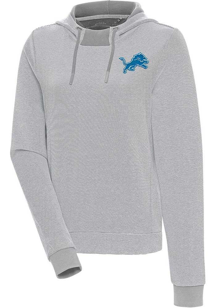 Antigua Detroit Lions Women's Grey Axe Bunker Hooded Sweatshirt, Grey, 86% Cotton / 11% Polyester / 3% SPANDEX, Size S, Rally House