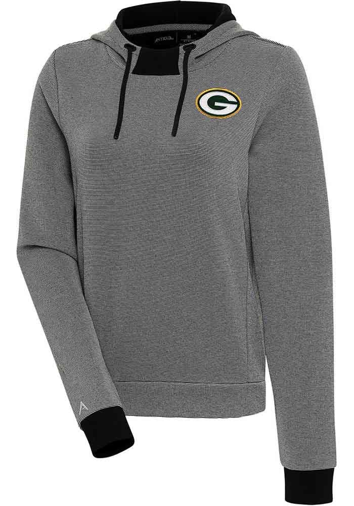 Antigua Green Bay Packers Women's Black Axe Bunker Hooded Sweatshirt, Black, 86% Cotton / 11% Polyester / 3% SPANDEX, Size M, Rally House