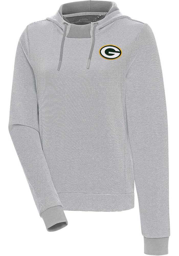 Antigua Green Bay Packers Women's Grey Axe Bunker Hooded Sweatshirt, Grey, 86% Cotton / 11% Polyester / 3% SPANDEX, Size S, Rally House