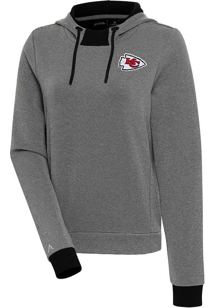 Antigua Kansas City Chiefs Women's Black Axe Bunker Hooded Sweatshirt, Black, 86% Cotton / 11% Polyester / 3% SPANDEX, Size L, Rally House