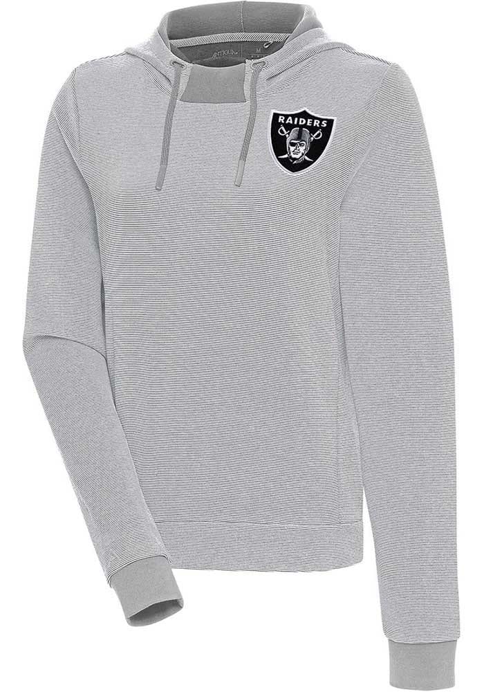 Antigua Las Vegas Raiders Grey Axe Bunker Long Sleeve Hoodie, Grey, 86% Cotton / 11% Polyester / 3% SPANDEX, Size S, Rally House