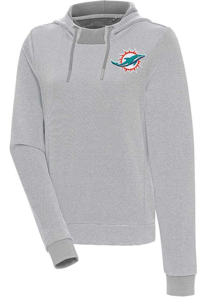 Antigua Miami Dolphins Grey Axe Bunker Long Sleeve Hoodie, Grey, 86% Cotton / 11% Polyester / 3% SPANDEX, Size 2XL, Rally House