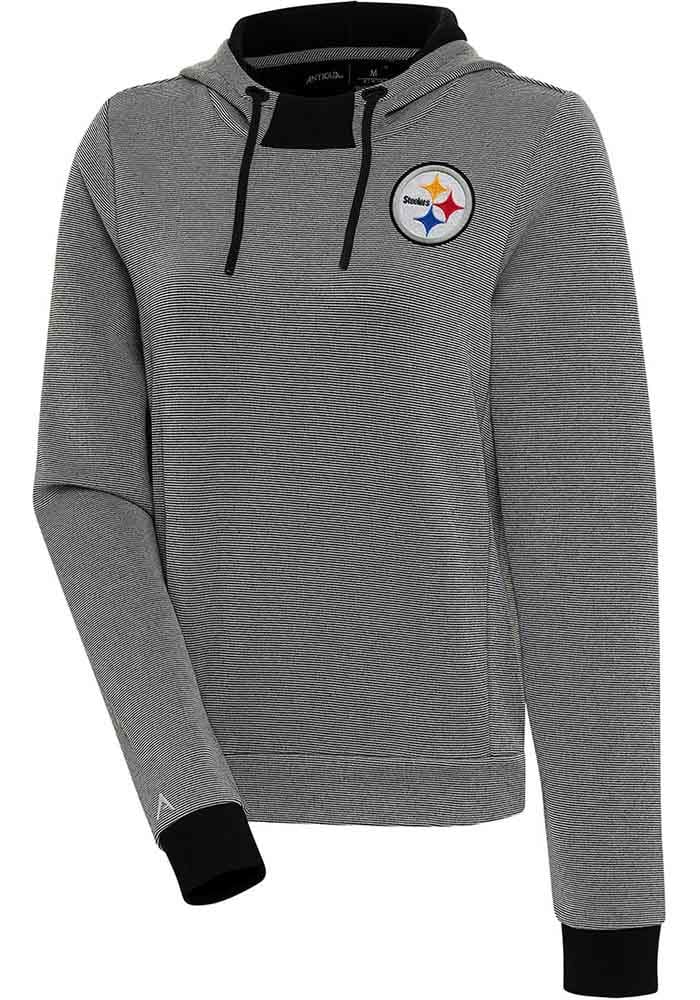 Antigua Pittsburgh Steelers Women's Grey Axe Bunker Hooded Sweatshirt, Grey, 86% Cotton / 11% Polyester / 3% SPANDEX, Size XL, Rally House