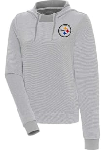 Antigua Pittsburgh Steelers Womens Grey Axe Bunker Hooded Sweatshirt