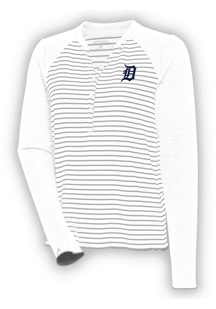 Antigua Detroit Tigers Women's White Maverick Henley LS Tee, White, 100% POLYESTER, Size 2XL, Rally House