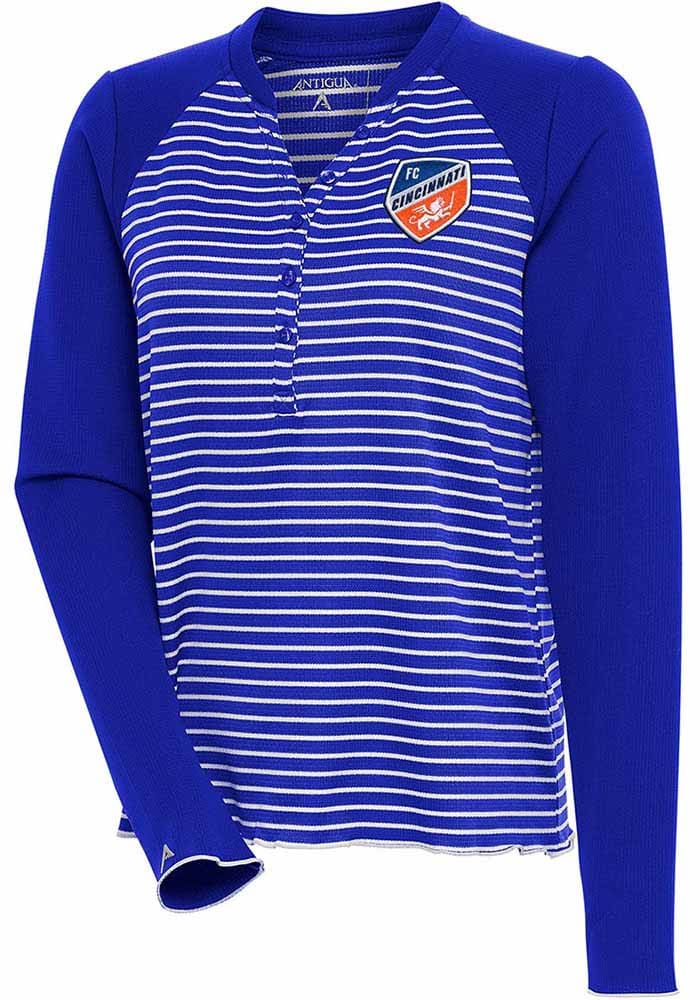 Antigua FC Cincinnati Womens Blue Maverick Henley LS Tee