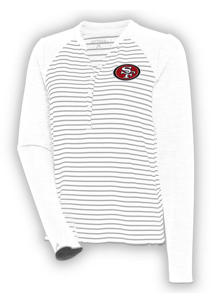 Antigua San Francisco 49ers Women's White Maverick Henley LS Tee, White, 100% POLYESTER, Size L, Rally House