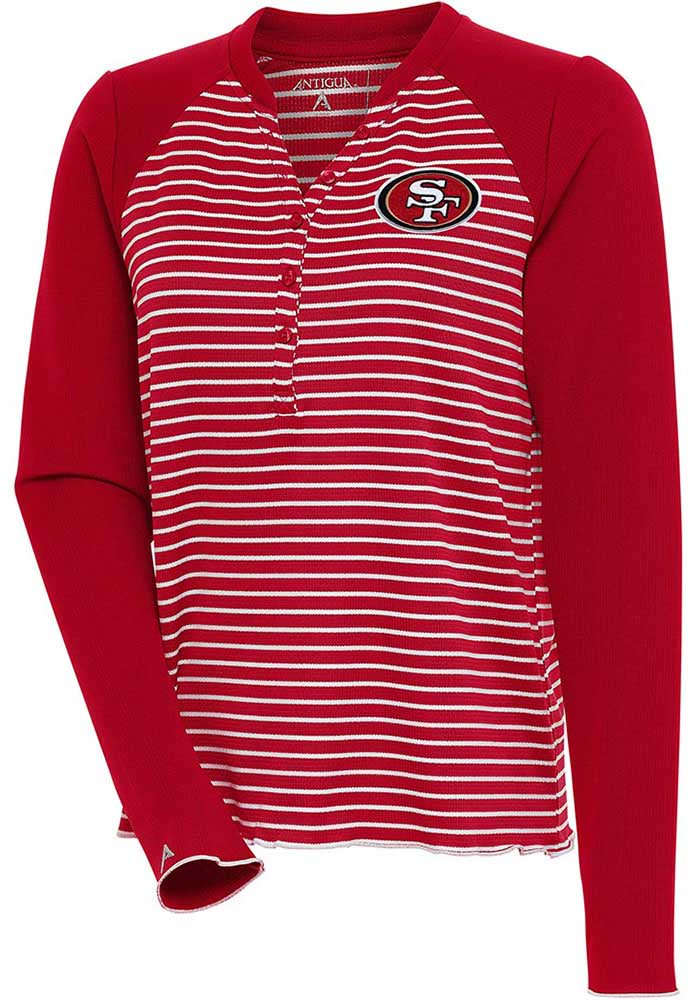 Antigua San Francisco 49ers Women's White Maverick Henley LS Tee, White, 100% POLYESTER, Size L, Rally House