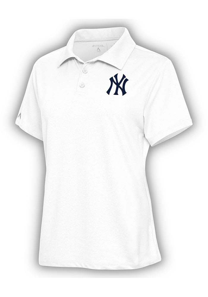 Antigua New York Yankees Women's White Motivated Short Sleeve Polo Shirt, White, 90 % Polyester / 10% SPANDEX, Size XL, Rally House