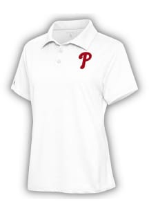 Antigua Philadelphia Phillies Womens White Motivated Short Sleeve Polo Shirt