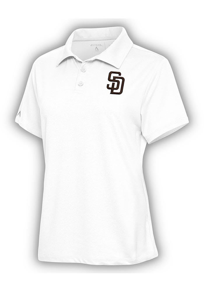 Antigua San Diego Padres Women's White Motivated Short Sleeve Polo Shirt, White, 90 % Polyester / 10% SPANDEX, Size XL, Rally House