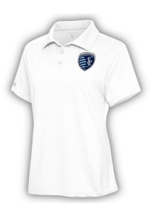 Antigua Sporting Kansas City Womens White Motivated Short Sleeve Polo Shirt