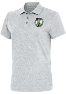 Antigua Boston Celtics Womens Grey Motivated Short Sleeve Polo Shirt