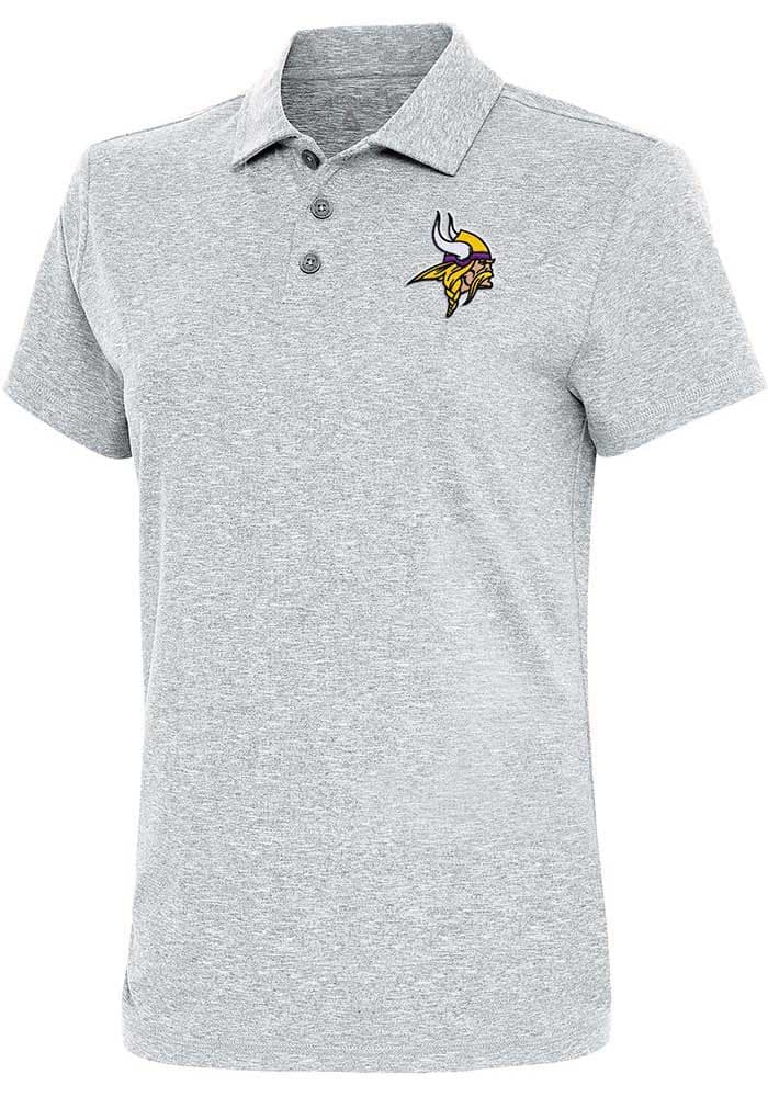 Antigua Minnesota Vikings Grey Affluent Short Sleeve Polo, Grey, 100% POLYESTER, Size M, Rally House