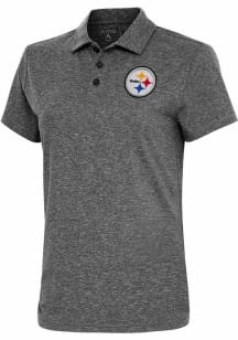 Antigua Pittsburgh Steelers Womens Black Motivated Short Sleeve Polo Shirt
