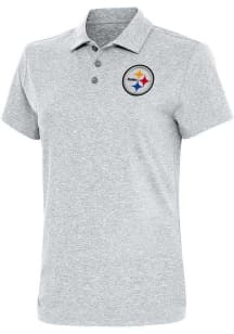Antigua Pittsburgh Steelers Womens Grey Motivated Short Sleeve Polo Shirt