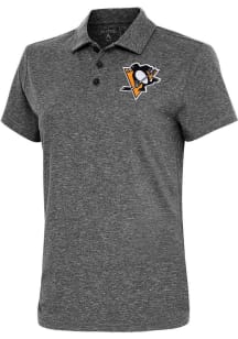 Antigua Pittsburgh Penguins Womens Black Motivated Short Sleeve Polo Shirt