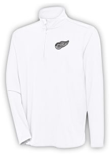 Antigua Detroit Red Wings Mens White Metallic Logo Hunk Long Sleeve 1/4 Zip Pullover