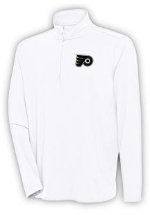Antigua Philadelphia Flyers Mens White Metallic Logo Hunk Long Sleeve 1/4 Zip Pullover