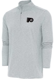 Antigua Philadelphia Flyers Mens Grey Metallic Logo Hunk Long Sleeve 1/4 Zip Pullover